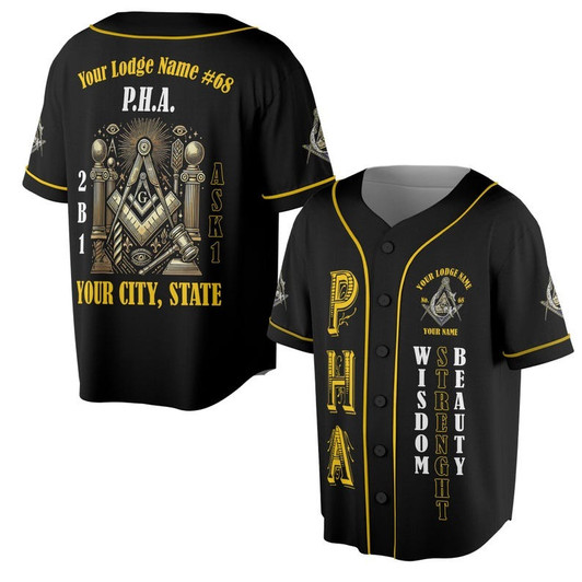 Personalized Name Freemasonry PHA 2B1 ASK1 Wisom Strenght Beauty 3D Baseball Jersey Shirt Size S-5XL