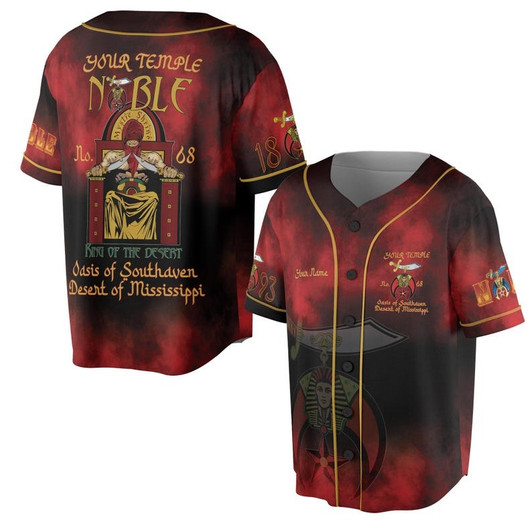 Custom Temple 1893 Shriners Noble Mystic Shrine 3D Baseball Jersey Shirt Size S-5XL