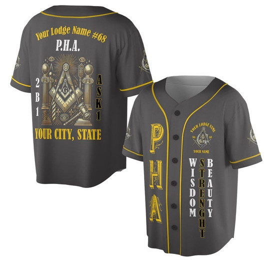 Personalized Name Freemasonry PHA 2B1 ASK1 Wisom Strenght Beauty 3D Baseball Jersey Shirt Size S-5XL