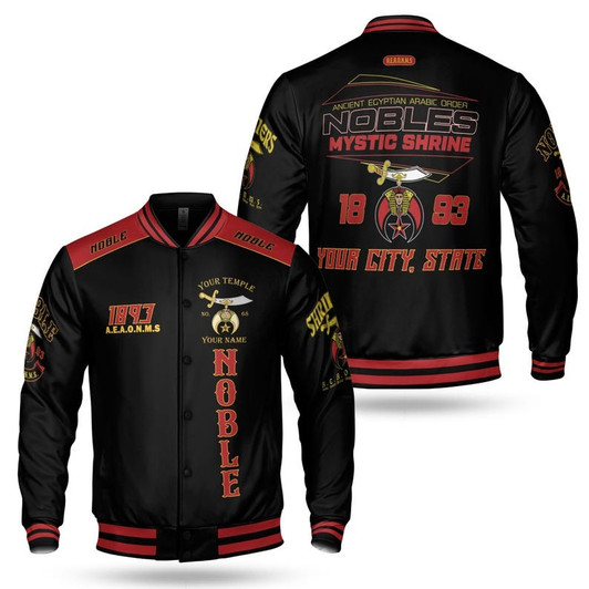 Custom Temple Name Nobles Mystic Shrine AEAONMS Freemasonry 3D Baseball Jacket Size S-5XL