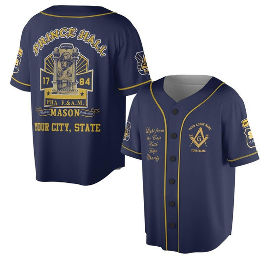 Personalized Lodge Name, Masonic Prince Hall PHA F&A.M Freemasonry 3D Baseball Jersey Shirt Size S-5XL