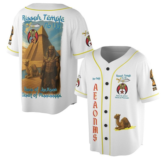 Custom Temple Name Nobles Mystic Shrine AEAONMS Pyramid and Camel Freemasonry 3D Baseball Jersey Shirt Size S-5XL