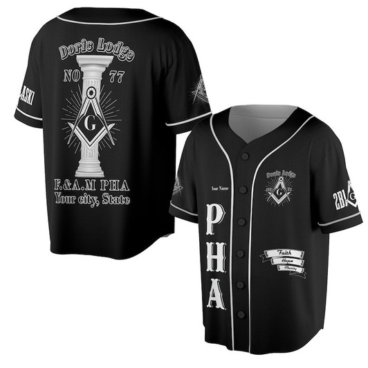 Personalized Lodge Name Faith Hope Charity F&AM PHA Black and White Freemasonry 3D Baseball Jersey Shirt Size S-5XL