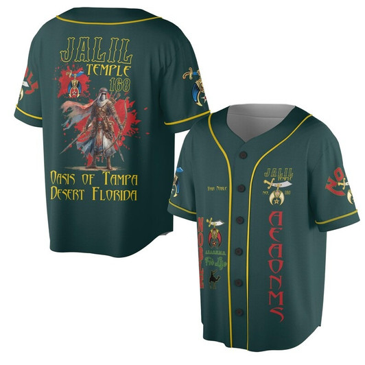 Custom Temple Name Nobles Mystic Shrine AEAONMS Warrior Freemasonry 3D Baseball Jersey Shirt Size S-5XL
