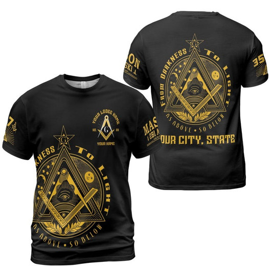 Custom Lodge Name Freemason From Darkness To Light 2B1 ASk1 3D Tshirt Size S-5XL