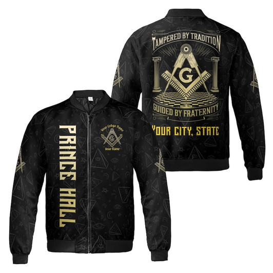 Customize Name Lodge Name Prince Hall PHA Tampered by Tradition Freemasonry 3D Bomber Jacket Size S-5XL