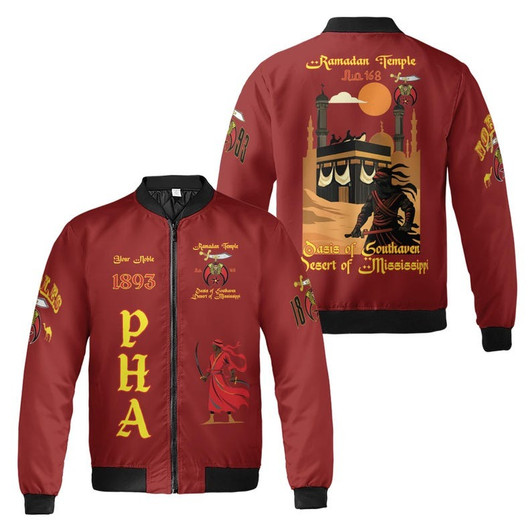 Custom Temple Name Nobles Mystic Shrine AEAONMS Kaaba Guardian Freemasonry 3D Bomber Jacket Size S-5XL