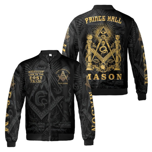 Masonic Look to the East Custom Name Prince Hall 3D Bomber Jacket Size S-5XL