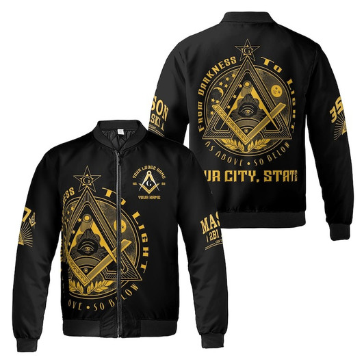 Custom Lodge Name Freemason From Darkness To Light 2B1 ASk1 3D Bomber Jacket Size S-5XL