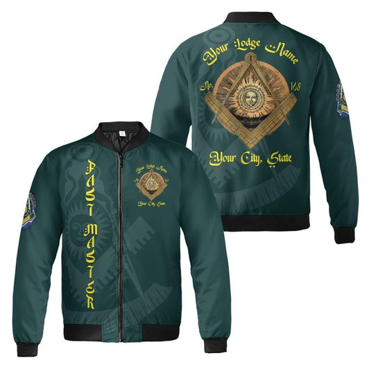 Custom Lodge Name Number Masonic Past Master Sun Freemasonry 3D Bomber Jacket Size S-5XL