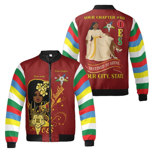 Custom Chapter Name OES Order Of The Eastern Star Destined To Shine Color Block 3D Bomber Jacket Size S-5XL