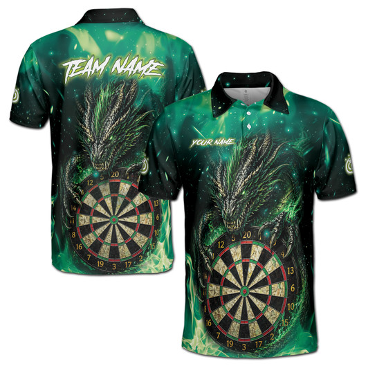 Personalized Name and Team Green Dragon Dart Player Jersey Men's Polo Shirt S-5XL