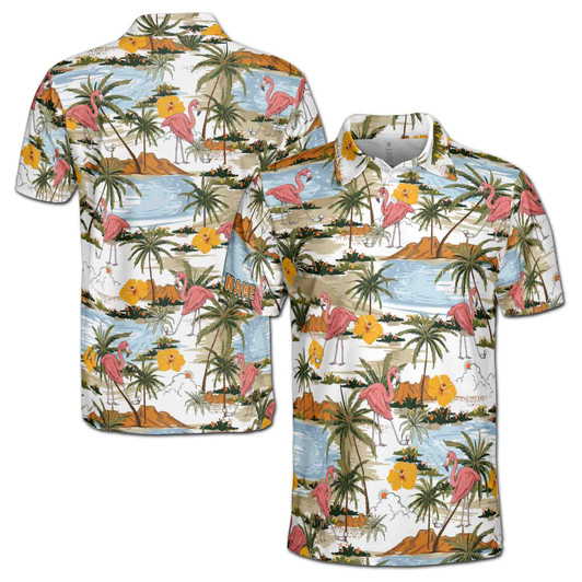 Personalized Name Tropical Flamingo Golf Pattern Men's Polo Shirt S-5XL