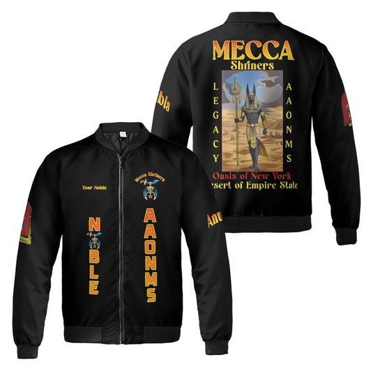 Personalized Temple Name Nobles Anubis of the Mystic Shrine AAONMS Freemason 3D Bomber Jacket Size S-5XL