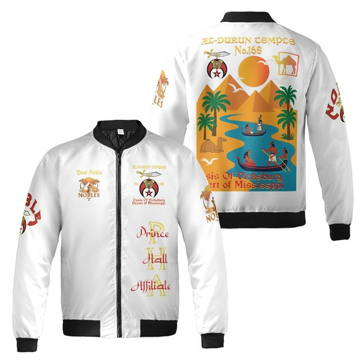 Custom Temple Name Nobles Mystic Shrine AEAONMS By the River Freemasonry 3D Bomber Jacket Size S-5XL
