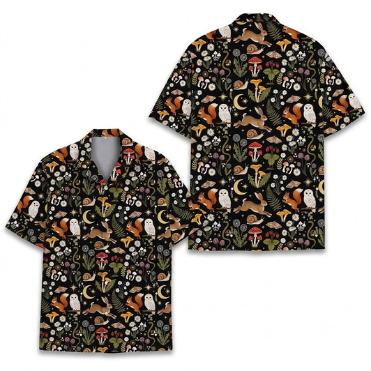Cottagecore Mushroom Forest Animal Hawaiian Shirt S-5XL
