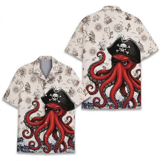 Vintage Pirate Octopus Sea Monster Hawaiian Shirt S-5XL
