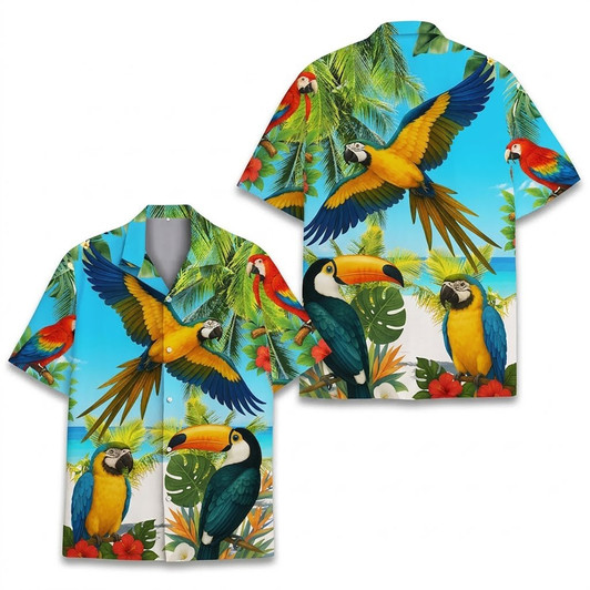 Tropical Parrot Luau Party Summer Hawaiian Shirt S-5XL
