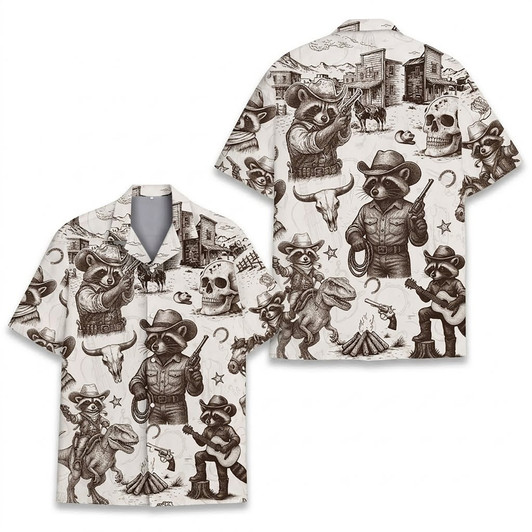 Funny Cowboy Raccoon Wild West Hawaiian Shirt S-5XL