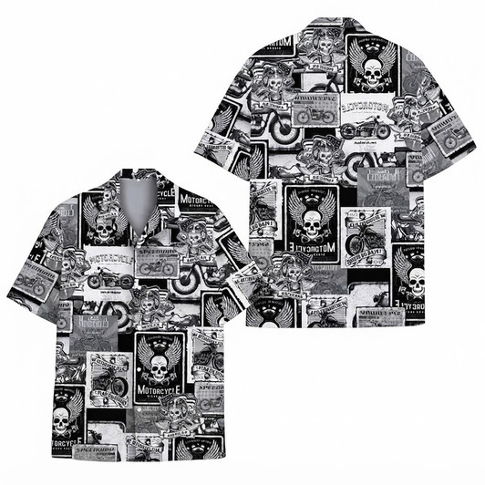 Vintage Motorcycle Skull Wings Biker Hawaiian Shirt S-5XL