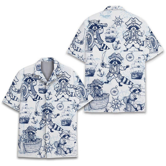 Vintage Pirate Raccoon Retro Hawaiian Shirt S-5XL