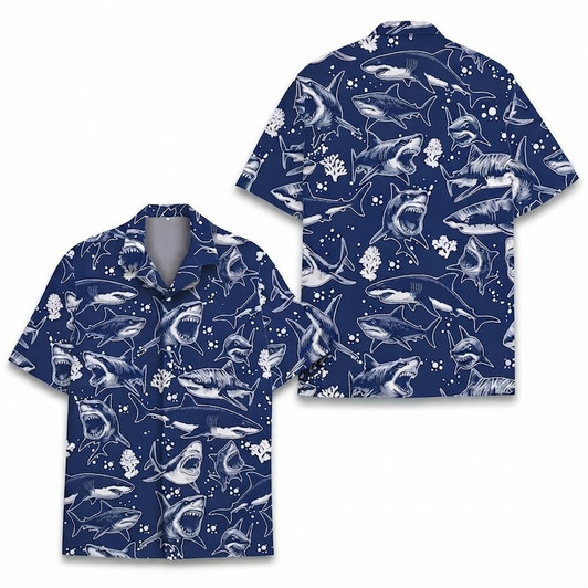 Retro Shark Aloha Summer Beach Hawaiian Shirt S-5XL