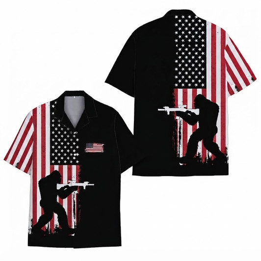 Bigfoot American Flag Patriotic USA Freedom Hawaiian Shirt S-5XL