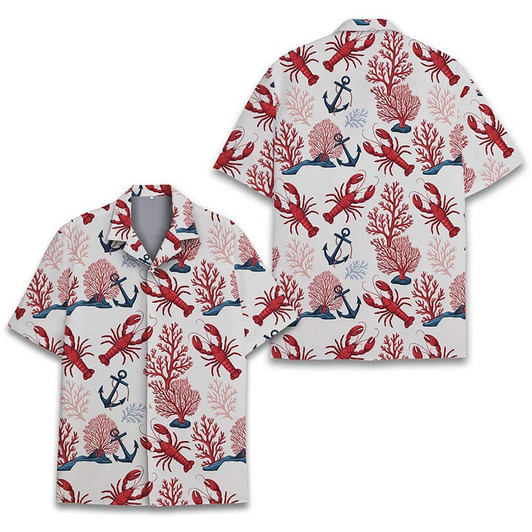 Tropical Lobster Anchor Coral Beach Hawaiian Shirt S-5XLTropical Lobster Anchor Coral Beach Hawaiian Shirt S-5XL