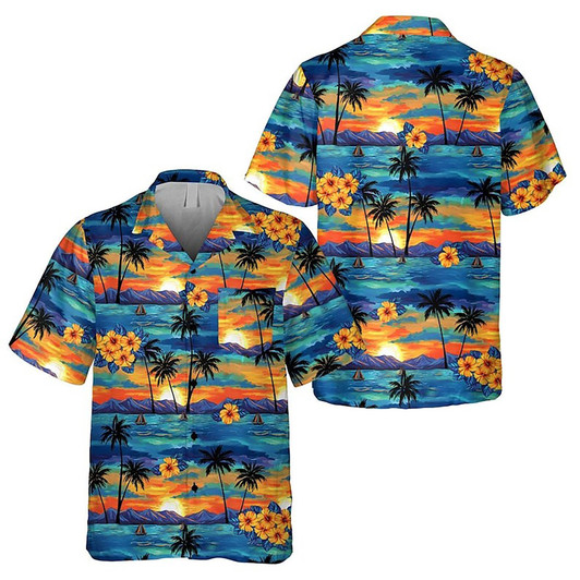Tropical Sunset Beach Vacation Casual Hawaiian Shirt S-5XL