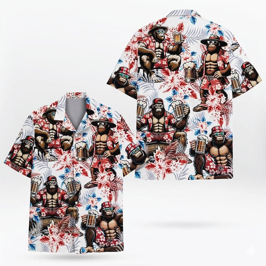 Funny Beer Bigfoot Summer Beach Hawaiian Shirt S-5XL