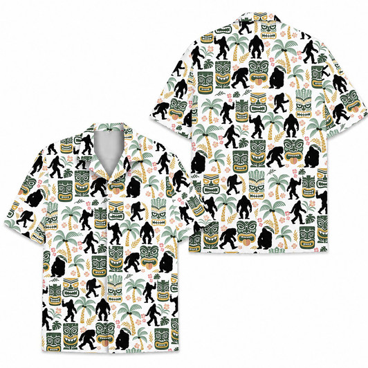 Tropical Bigfoot Summer Palm Tree Beach Hawaiian Shirt S-5XL