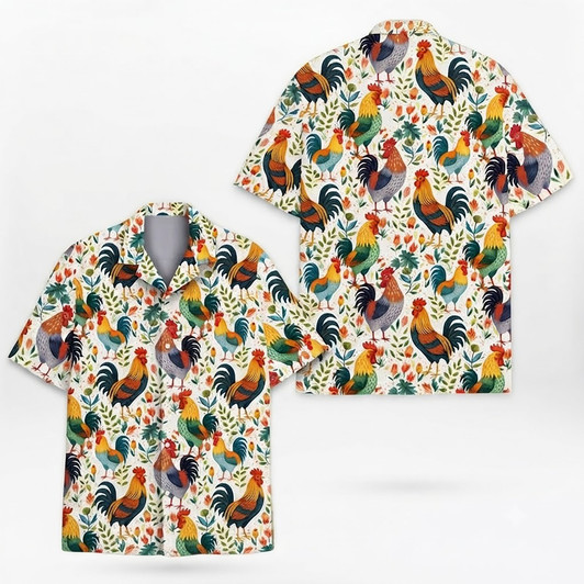 Tropical Rooster Funny Farm Animal Summer Beach Hawaiian Shirt S-5XL