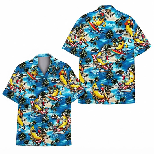 Funny Hula Banana Tropical Summer Beach Hawaiian Shirt S-5XL