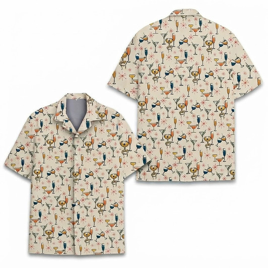 Vintage Cocktail Retro Drink Martini Champagne Party Hawaiian Shirt S-5XL