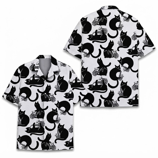 Funny Black Cat Saxophone Jazz Music Summer Hawaiian Shirt S-5XL