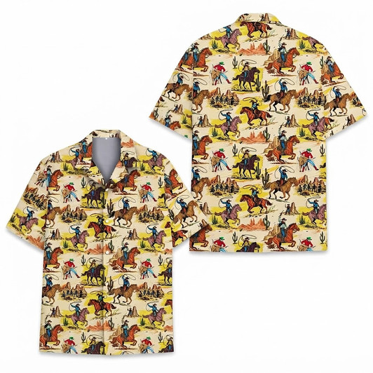 Cowboy Western Rodeo Horse Riding Wild West Hawaiian Shirt S-5XL