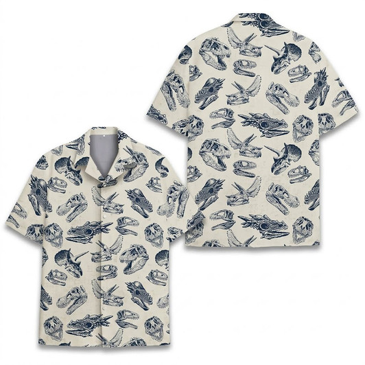Dinosaur Skull Vintage Jurassic Summer Hawaiian Shirt S-5XL