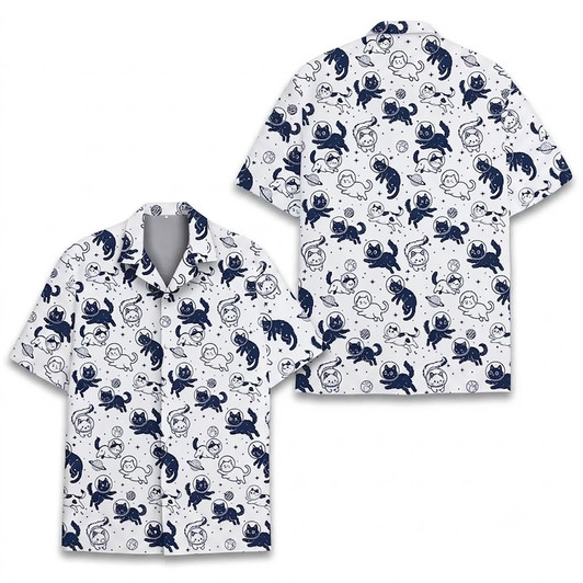 Cute Space Cat Astronaut Funny Cosmic Hawaiian Shirt S-5XL