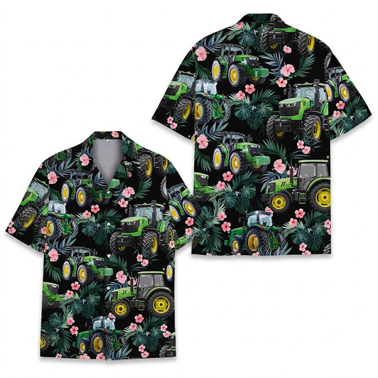 Farm Tractor Tropical Farmer Farming Gift Hawaiian Shirt S-5XL