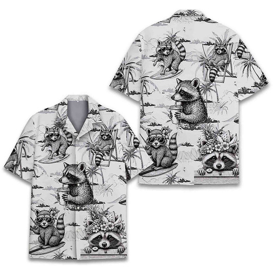 Tropical Raccoon Funny Beach Vacation Animal Hawaiian Shirt S-5XL