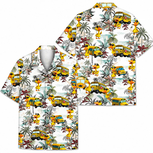 Funny Duck School Bus Sunglasses Summer Beach Hawaiian Shirt S-5XL