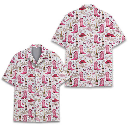 Western Pink Cowgirl Boots Rodeo Country Hawaiian Shirt S-5XL