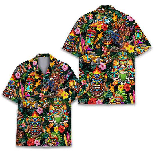 Colorful Tribal Mask Tiki Summer Beach Hawaiian Shirt S-5XL