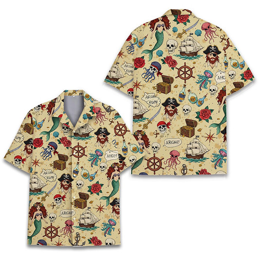 Funny Pirate Mermaids Nautical Cruise Hawaiian Shirt S-5XL