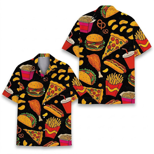 Funny Junk Food Fast Food Pizza Burger Summer Hawaiian Shirt S-5XL