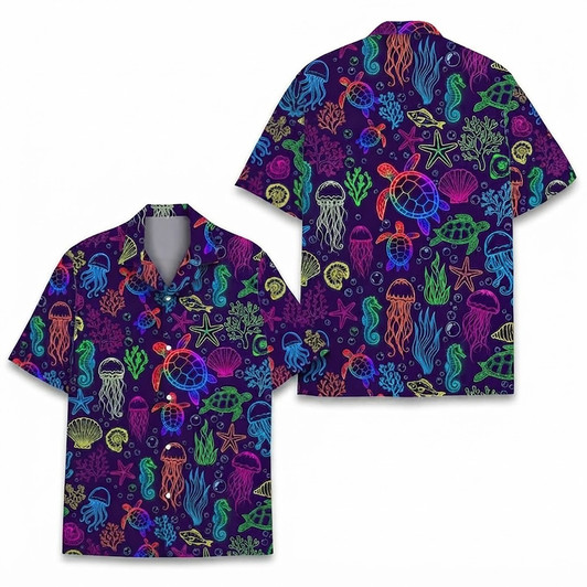 Neon Ocean Marine Life Tropical Beach Hawaiian Shirt S-5XL