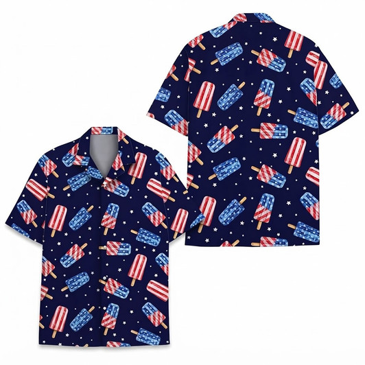 Patriotic America Red White Blue Popsicle 4th Of July Hawaiian Shirt S-5XL