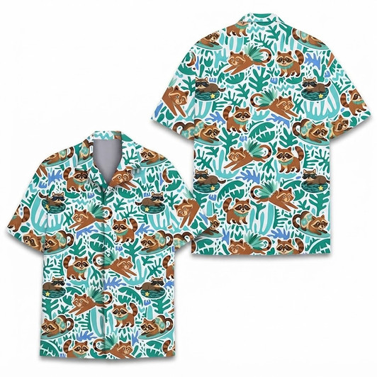 Funny Surfing Raccoon Summer Beach Hawaiian Shirt S-5XL