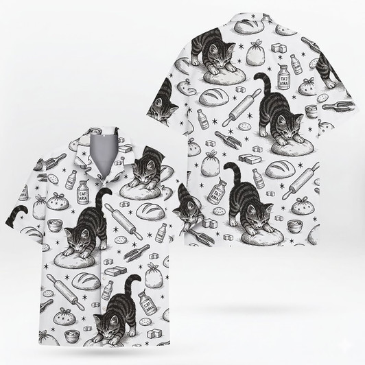Funny Cat Kneading Bread Baking Hawaiian Shirt S-5XL