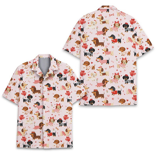 Cute Dachshund Valentine Sausage Dog Hawaiian Shirt S-5XL